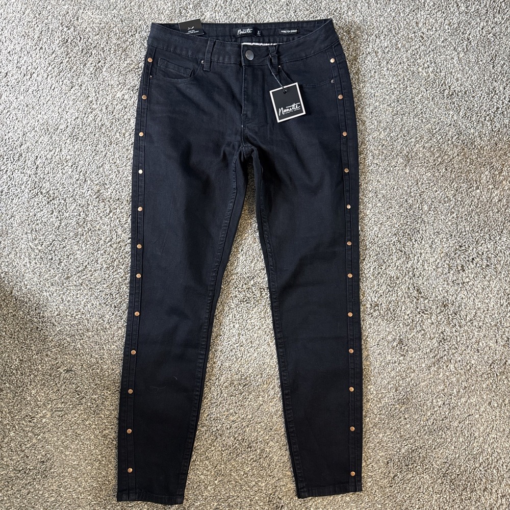 Nanette Lepore Women's Hamilton Skinny Jeans Black Rivet Detail Size 8 New